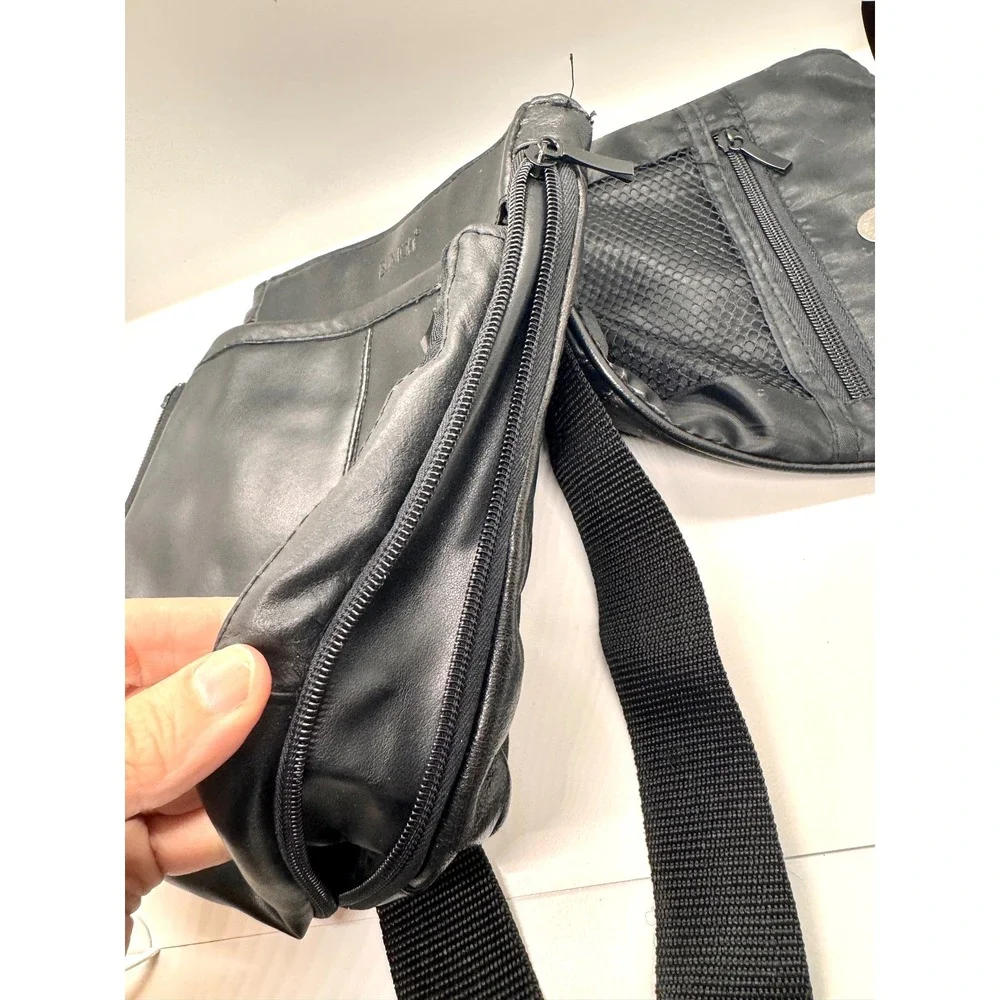 Buxton Black Genuine Leather Crossbody Bag Messenger Travel Multi-Pocket‎ Slim
